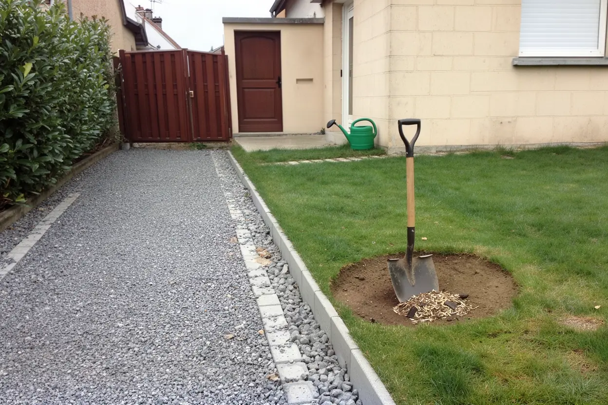 Allée dégagée après rognage de souche à Dury