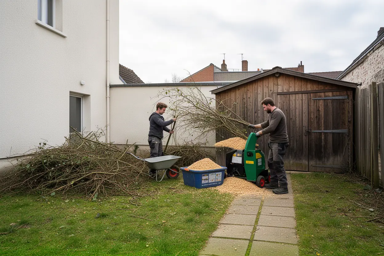 Équipe évacuant des branches après élagage à Camon